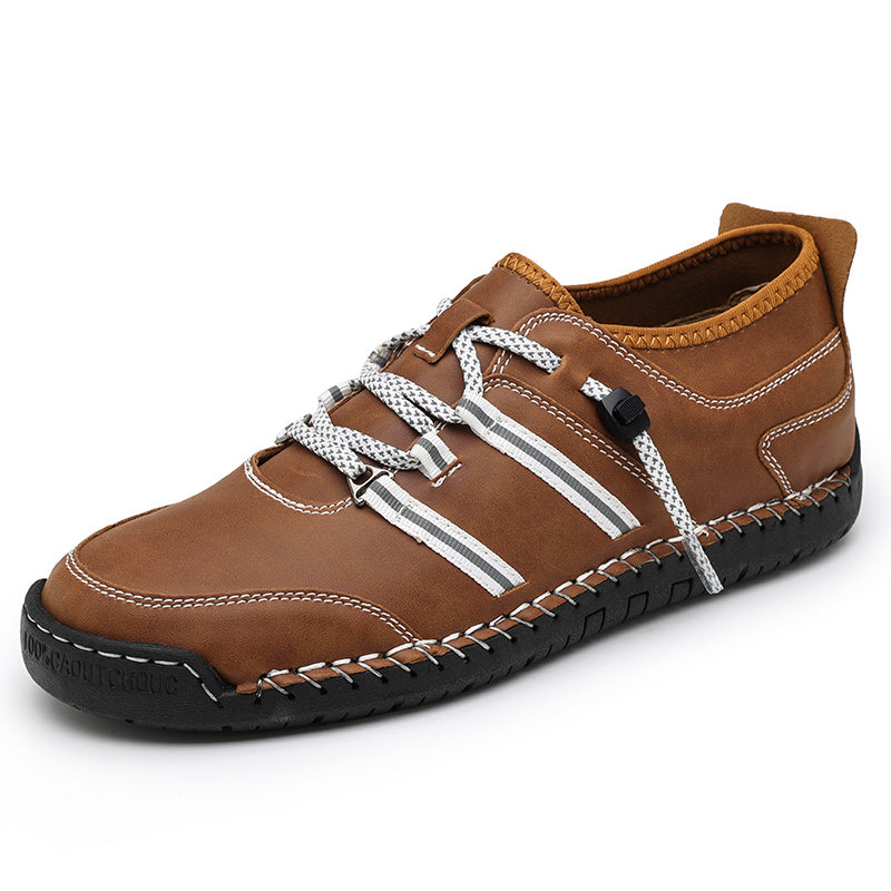 Men Leather Stitch Loafer Shoes Slip On Lightweight Dress Shoes
