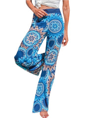 Boho Floral Print Loose Straight Pants Elastic High Waist