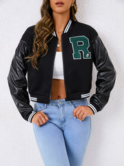 Casual Zipper Baseball Jacket Loose Long Sleeve Baseball Outerwear
