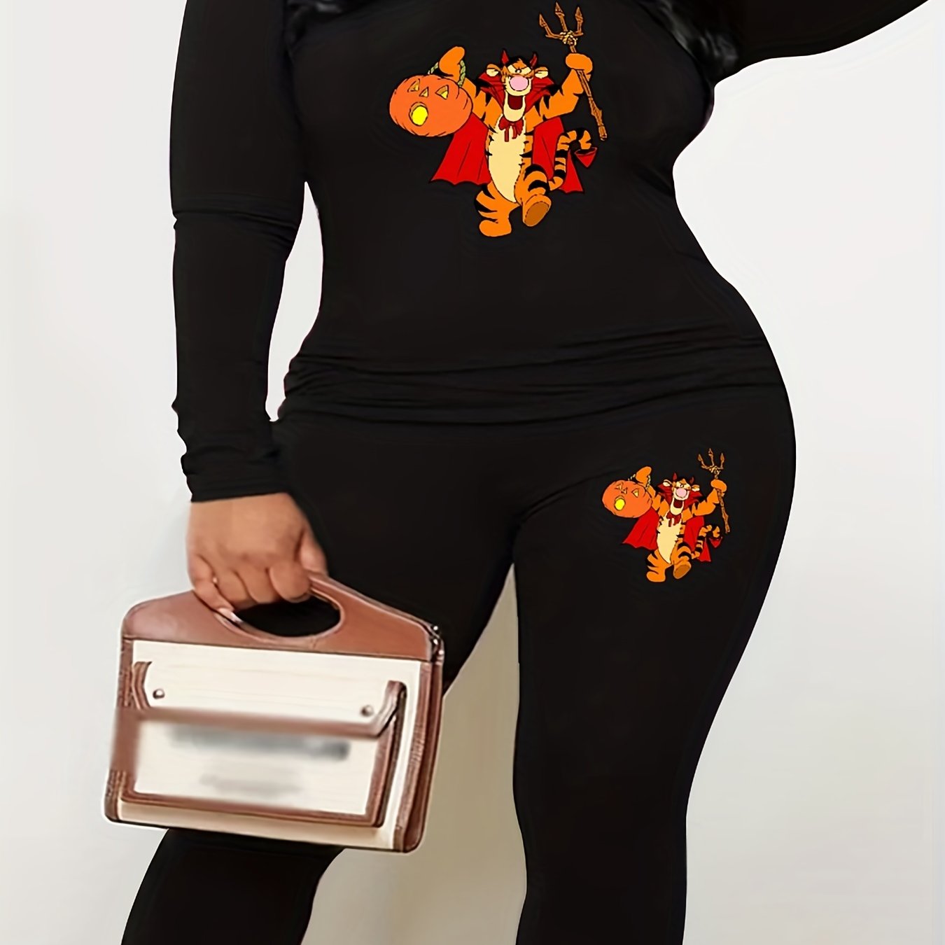 Halloween 2pcs Set Women's Plus Graphic Print Tee & Leggings Set