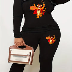 Halloween 2pcs Set Women's Plus Graphic Print Tee & Leggings Set