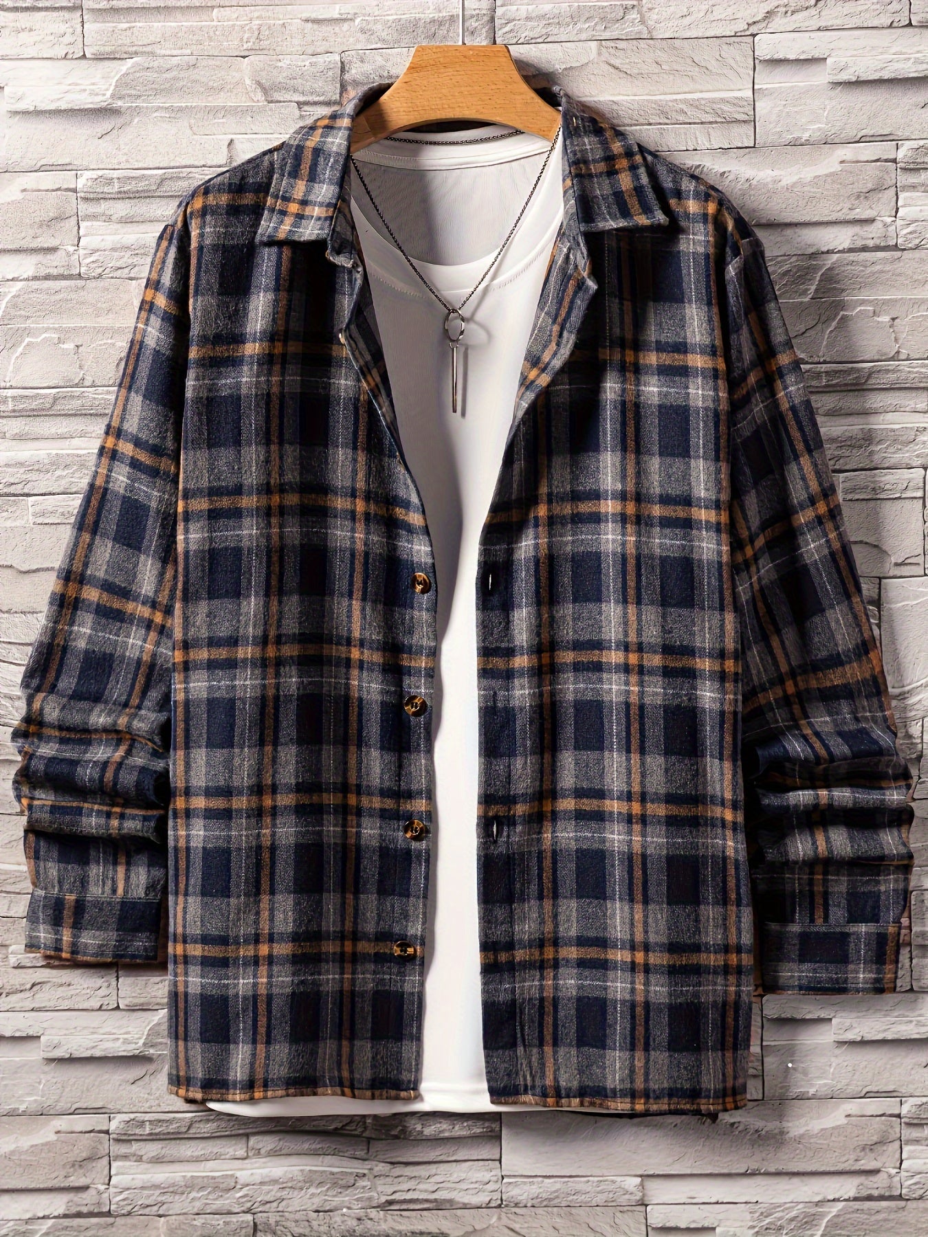 Men's Plaid Long Sleeve Shirt for Spring Autumn