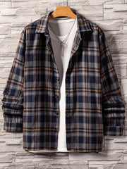 Men's Plaid Long Sleeve Shirt for Spring Autumn