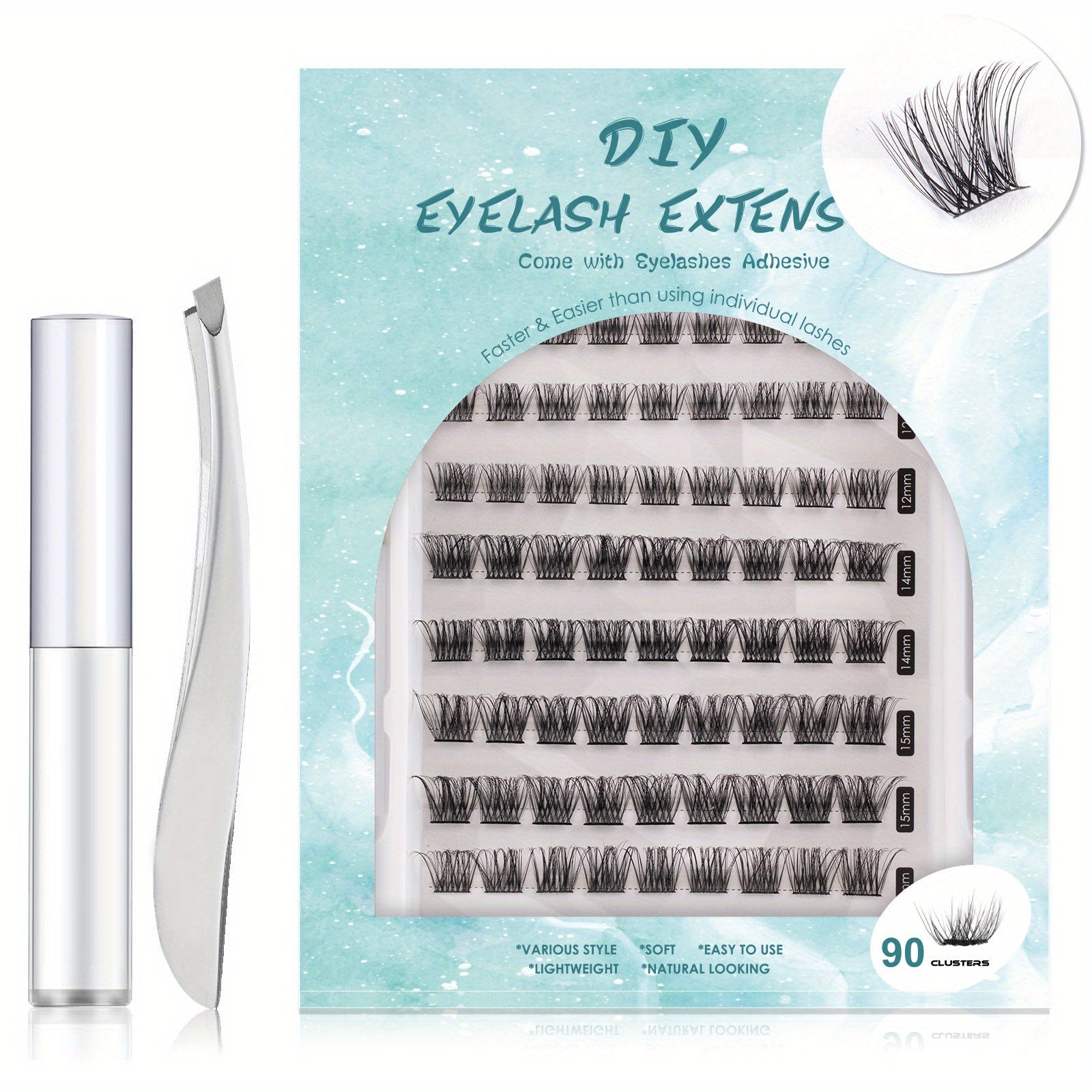 D Curl Long Individual Lash Clusters 90pcs Mixed Tray DIY Eyelash Extensions