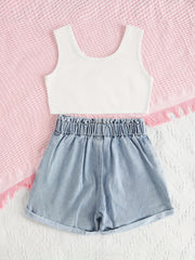 Girls Tank Top Shorts Set Summer Hot Selling