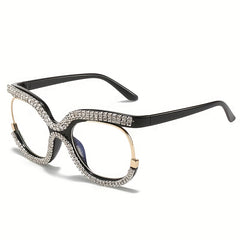 Owl Anti Light Glasses Rhinestone Clear Lens Glasses