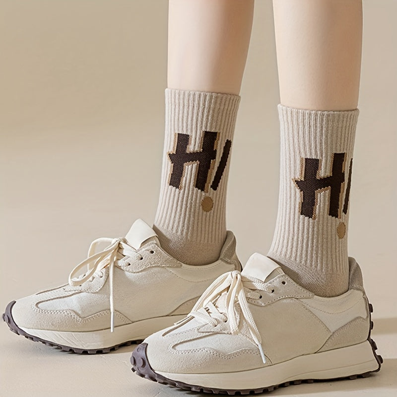 4 Pairs Letter Print Mid Tube Socks Women's Stockings