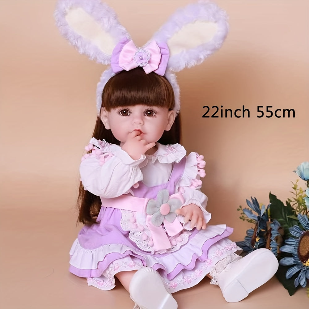 22 Inch Reborn Baby Girl Doll Soft Silicone Vinyl Girl Doll With Long Hair