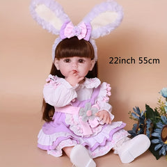 22 Inch Reborn Baby Girl Doll Soft Silicone Vinyl Girl Doll With Long Hair