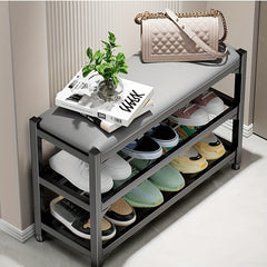 Three Layer Shoe Rack with Cushion - Metal Frame - Entry Living Room Corridor