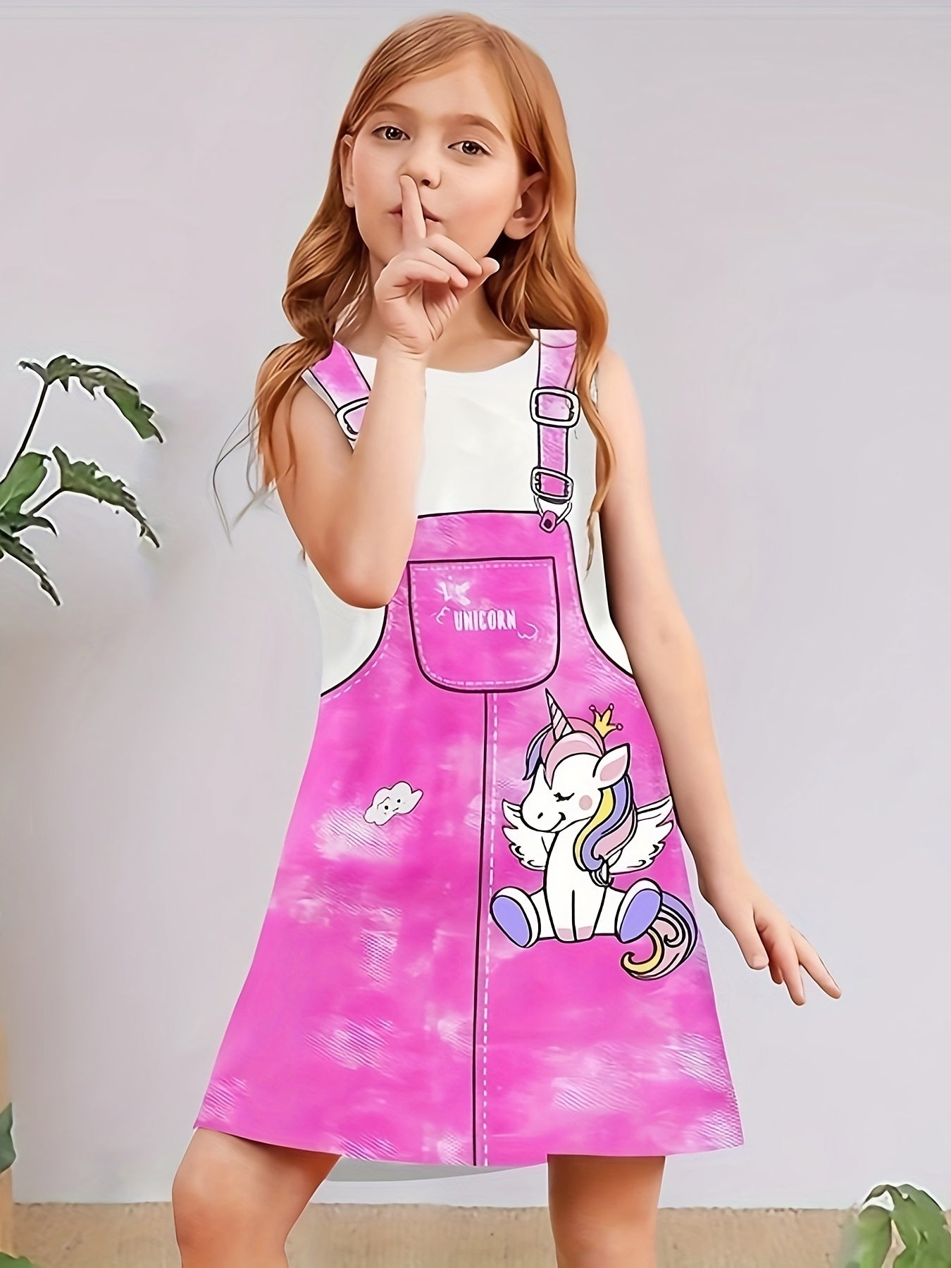 Unicorn Print Crew Neck Short Sleeve Dress for Summer Party