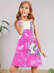 Unicorn Print Crew Neck Short Sleeve Dress for Summer Party