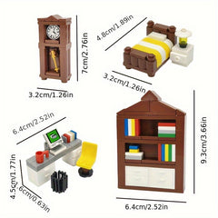 Study Office Bedroom Desk Bookshelf Clock Stand Table Chair Decorative