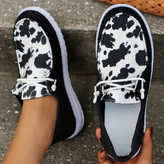 Cow Graphic Patchwork Boat Shoes Women's Casual Footwear