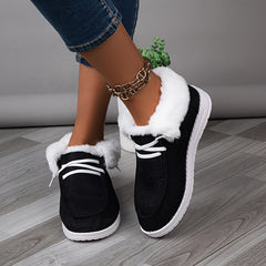 Women's Faux Fur Low Canvas Shoes Winter Flats