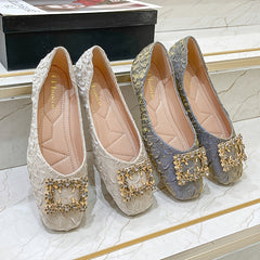 Women's Rhinestone Square Buckle Beanie Shoes