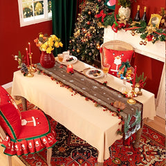 Christmas Table Runner Merry Christmas Tree Snowman Pattern Table Cover