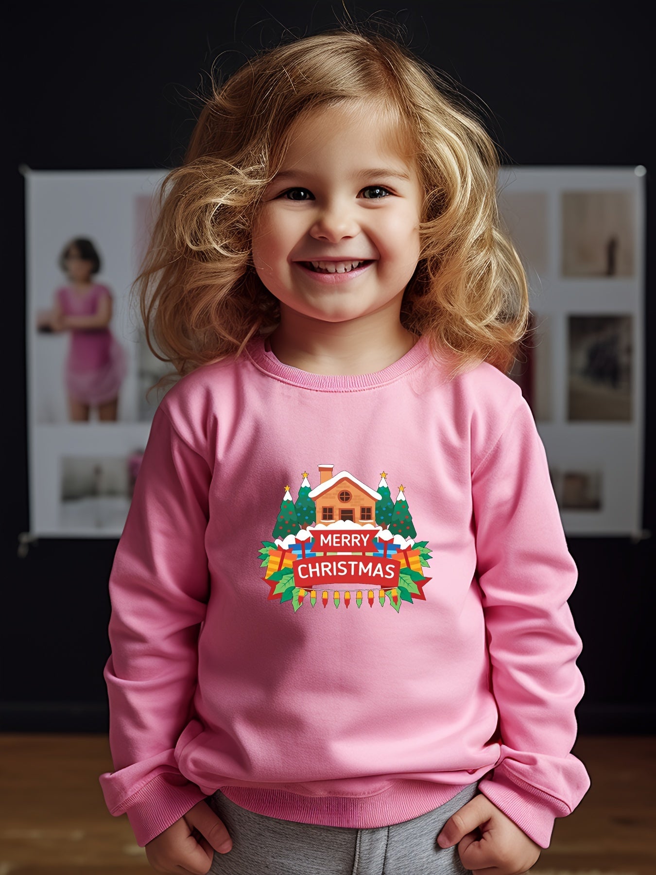 Christmas Reindeer And Bear Print Girls Sweatshirt