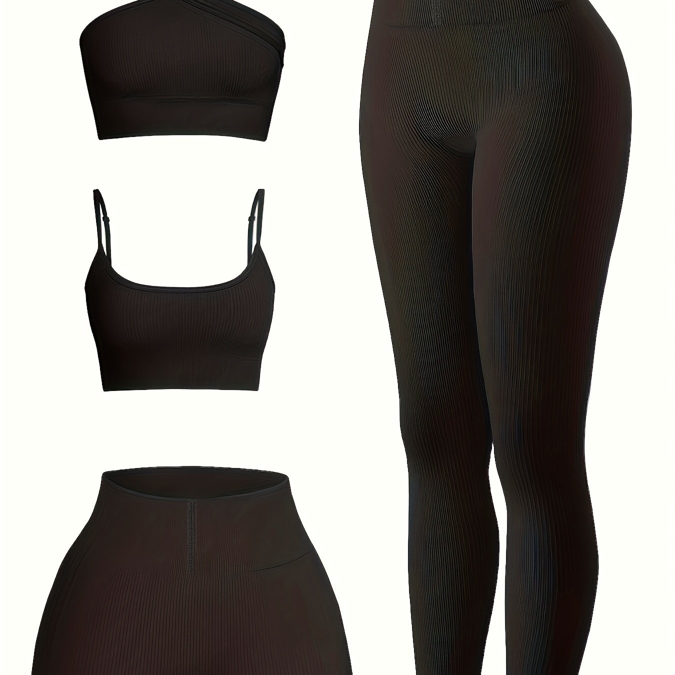 4PCS Seamless Yoga Set One Shoulder Top & High Waist Leggings and Shorts