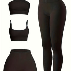 4PCS Seamless Yoga Set One Shoulder Top & High Waist Leggings and Shorts