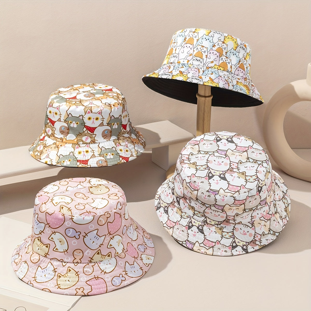 Kids' Warm Cat Pattern Bucket Hat