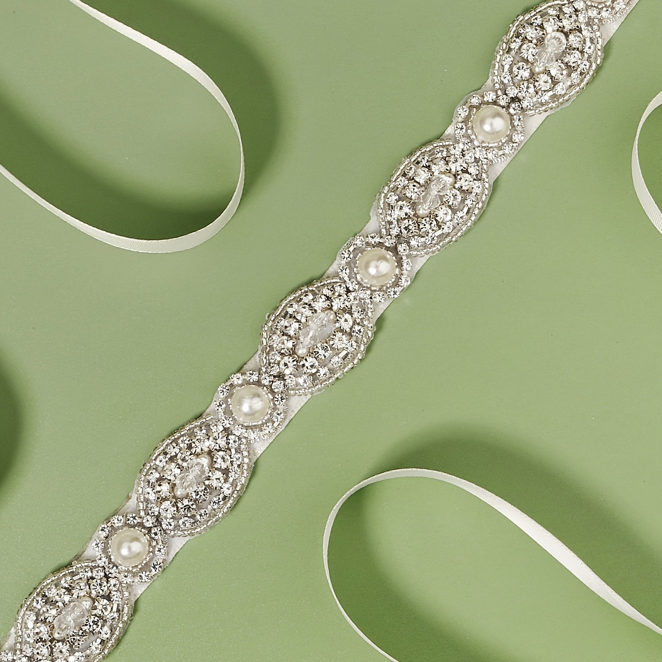 Crystal Rhinestone Bridal Belt with Organza Ribbon