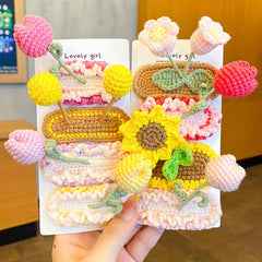 Knit Flower Hair Clips for Baby Girls