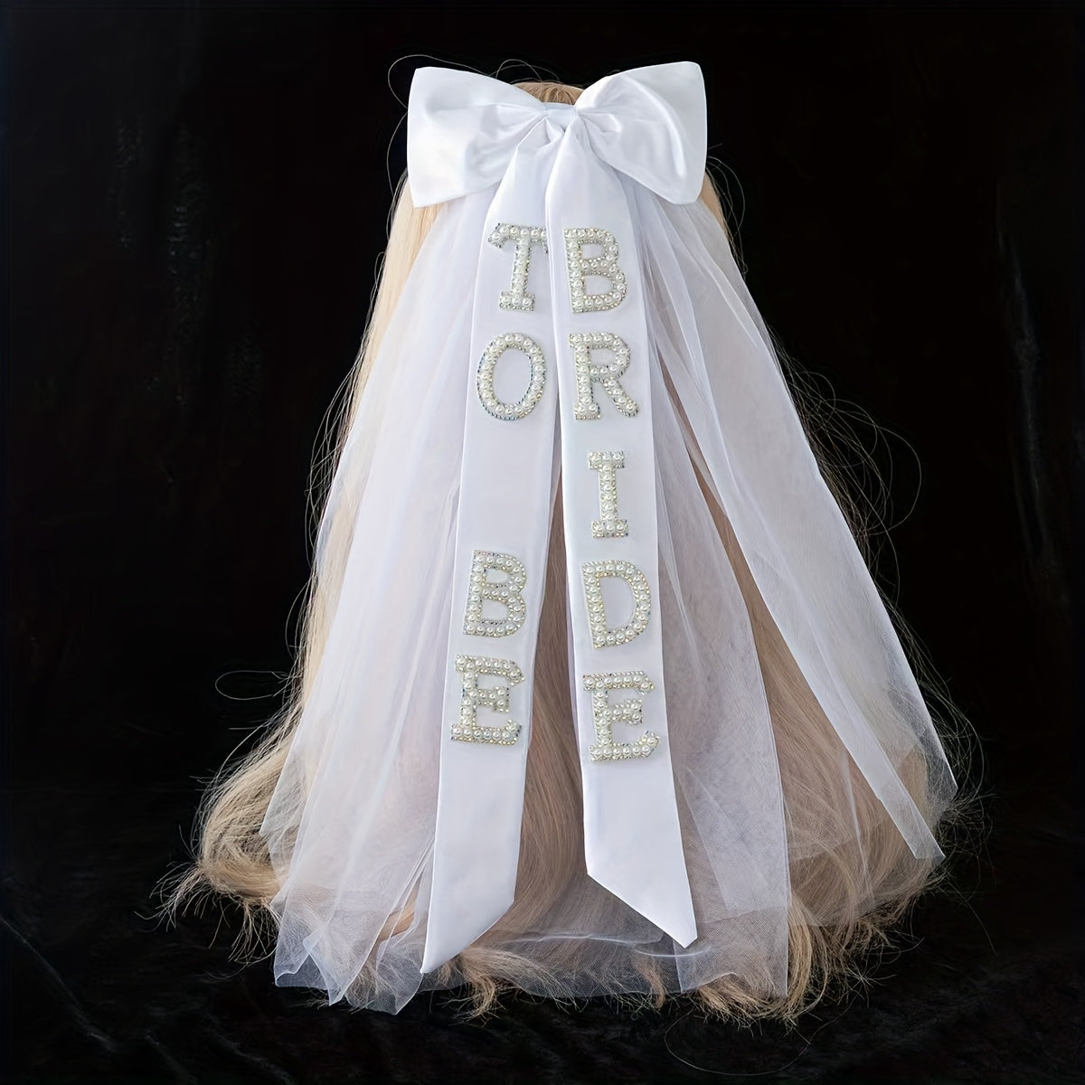Bridal Veil Rhinestone Bride Bow Tulle Headpiece for Bachelorette Bridal Showers