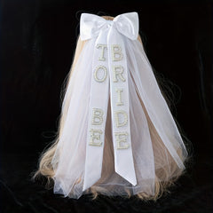 Bridal Veil Rhinestone Bride Bow Tulle Headpiece for Bachelorette Bridal Showers