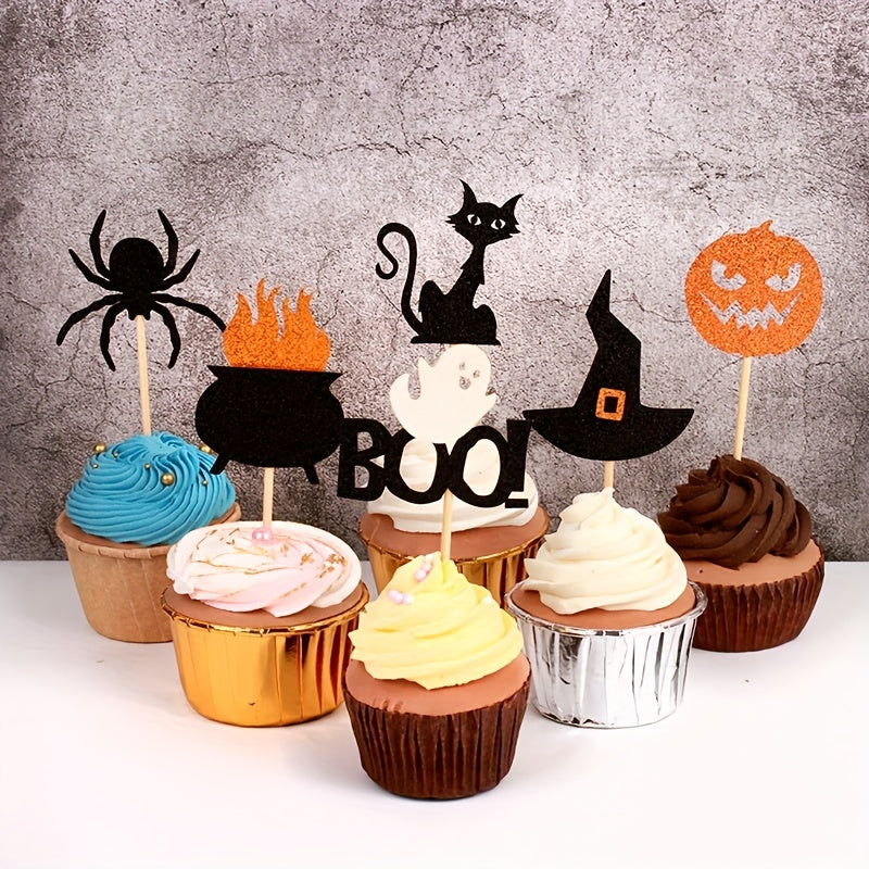 12pcs Halloween Cake Topper Witch Hat Pumpkin Cupcake Decoration