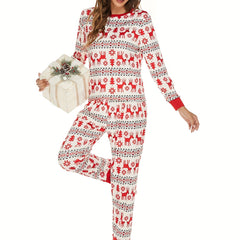Christmas Elk Print Lounge Set Long Sleeve Top & Pants Women's Loungewear