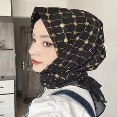 Chiffon Square Scarf Geometric Hot Stamping Hijab Shawl Women Ramadan Turban