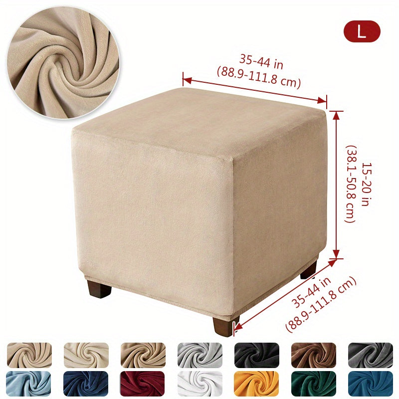 Velvet Square Ottoman Slipcover Elastic All-inclusive Stool Cover