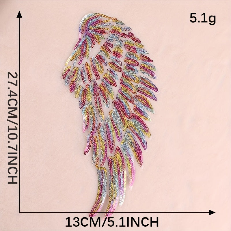 Beaded Embroidery Sequins Feather Wings Patch For Girls Clothing DIY