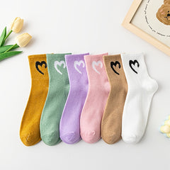6 Pairs Heart Print Socks Mid Tube Women's Stockings