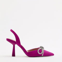 Rhinestone Bowknot Stiletto Heels Point Toe Pumps Slingback Stylish Heels