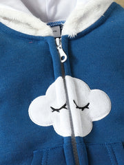 Baby Cloud Hooded Jumpsuit With Ears Fleece Outwear