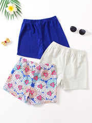 3pcs Girls' Bows Waist Casual Shorts Set For Sports Leisure