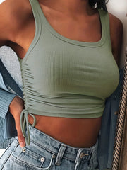 Sexy Drawstring Tank Tops Sleeveless Crop Summer Women's Clothing