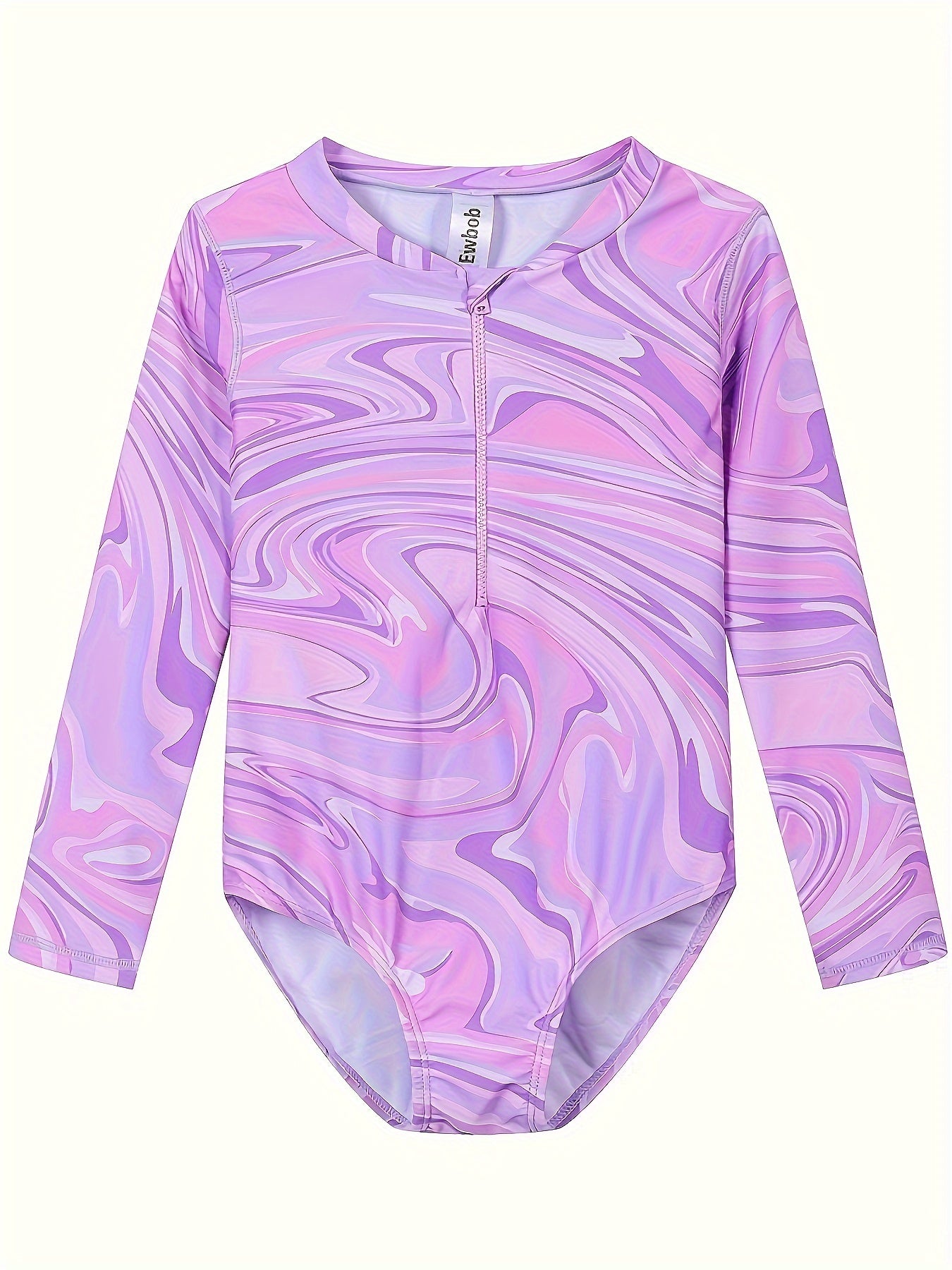Girls Patterned Long Sleeve Rash Guard Bathing Suit for Summer Surfing