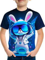 Rabbit DJ 3D Print Boy's Casual Short Sleeve T shirt