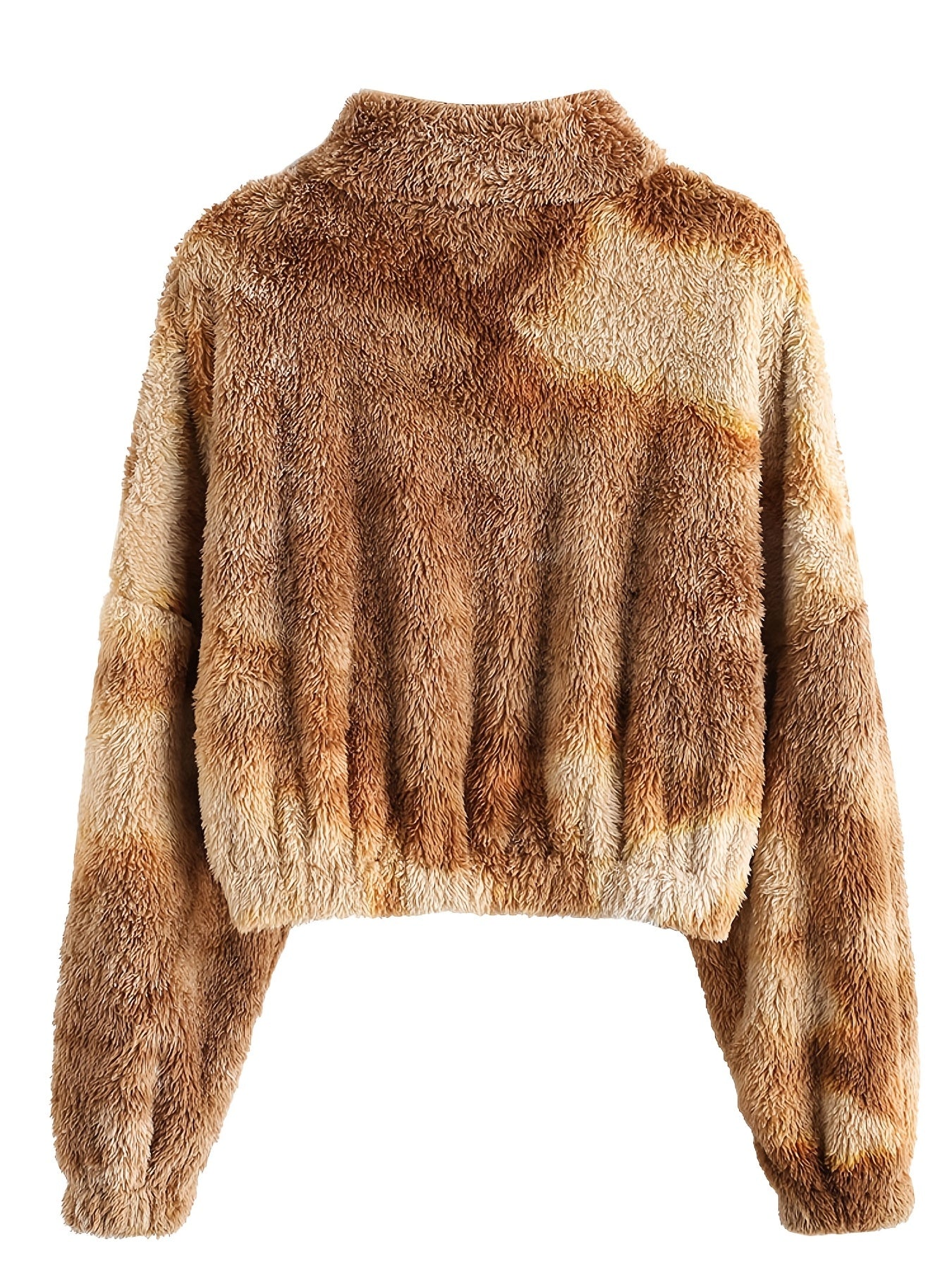 Tie Dye Fluffy Coat Drop Shoulder Crew Neck Winter Outerwear