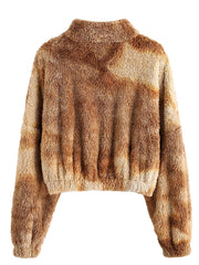 Tie Dye Fluffy Coat Drop Shoulder Crew Neck Winter Outerwear
