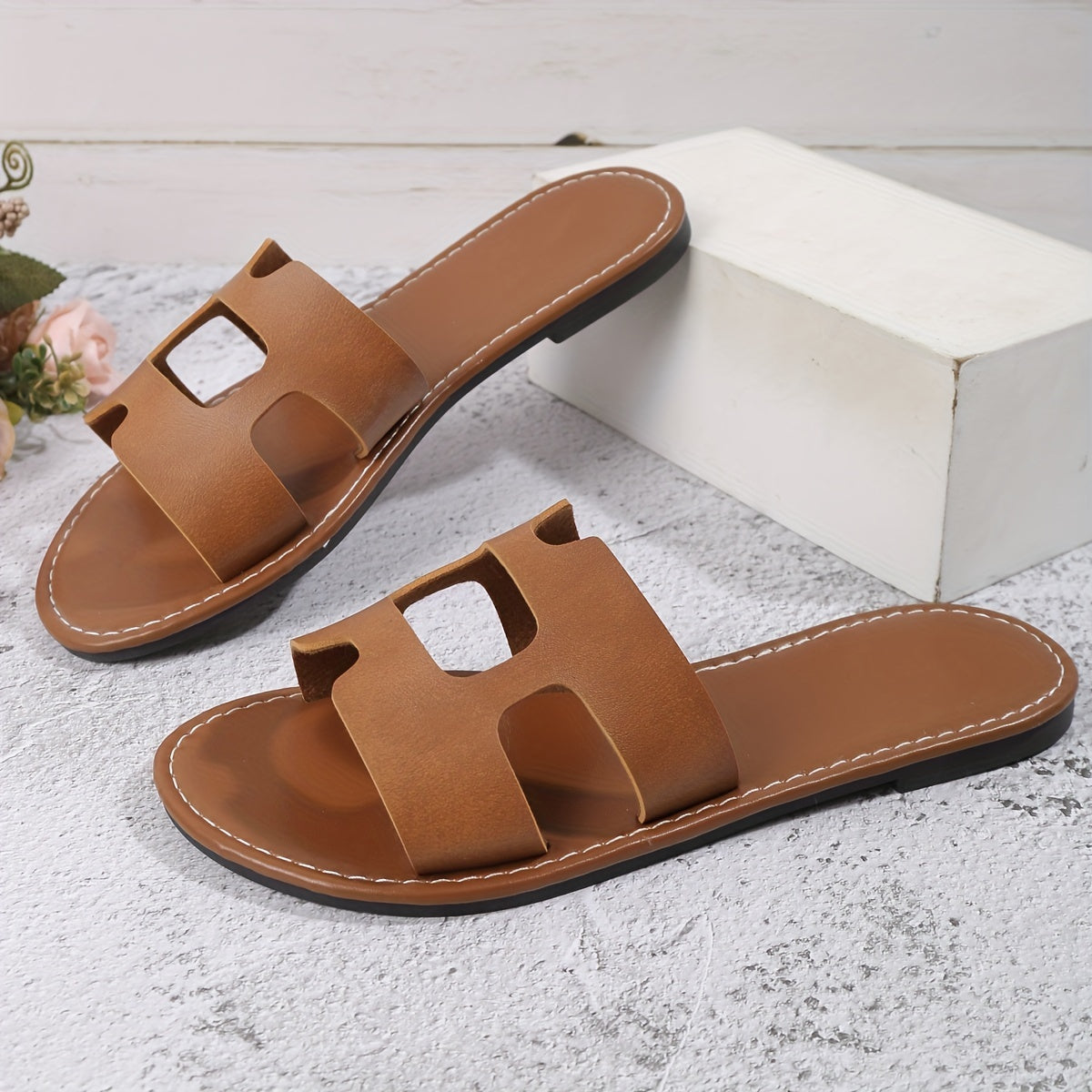 Women's Solid Slip-On Open Toe Sandals Non-Slip Outdoor Casual Slides