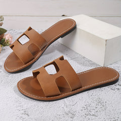 Women's Solid Slip-On Open Toe Sandals Non-Slip Outdoor Casual Slides