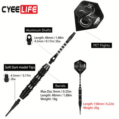 CyeeLife Soft Tip Darts 3pcs Aluminum Shaft Indoor Outdoor Games