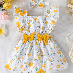 2pcs Baby Girls Floral Dress & Headband Set Clothes