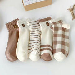 5 Pairs Ankle Socks Soft Teddy Bear Cotton Women's Stockings