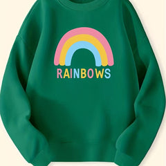 Girls Cartoon Rainbow Print Long Sleeve Crew Neck Sweatshirt Top Pullovers