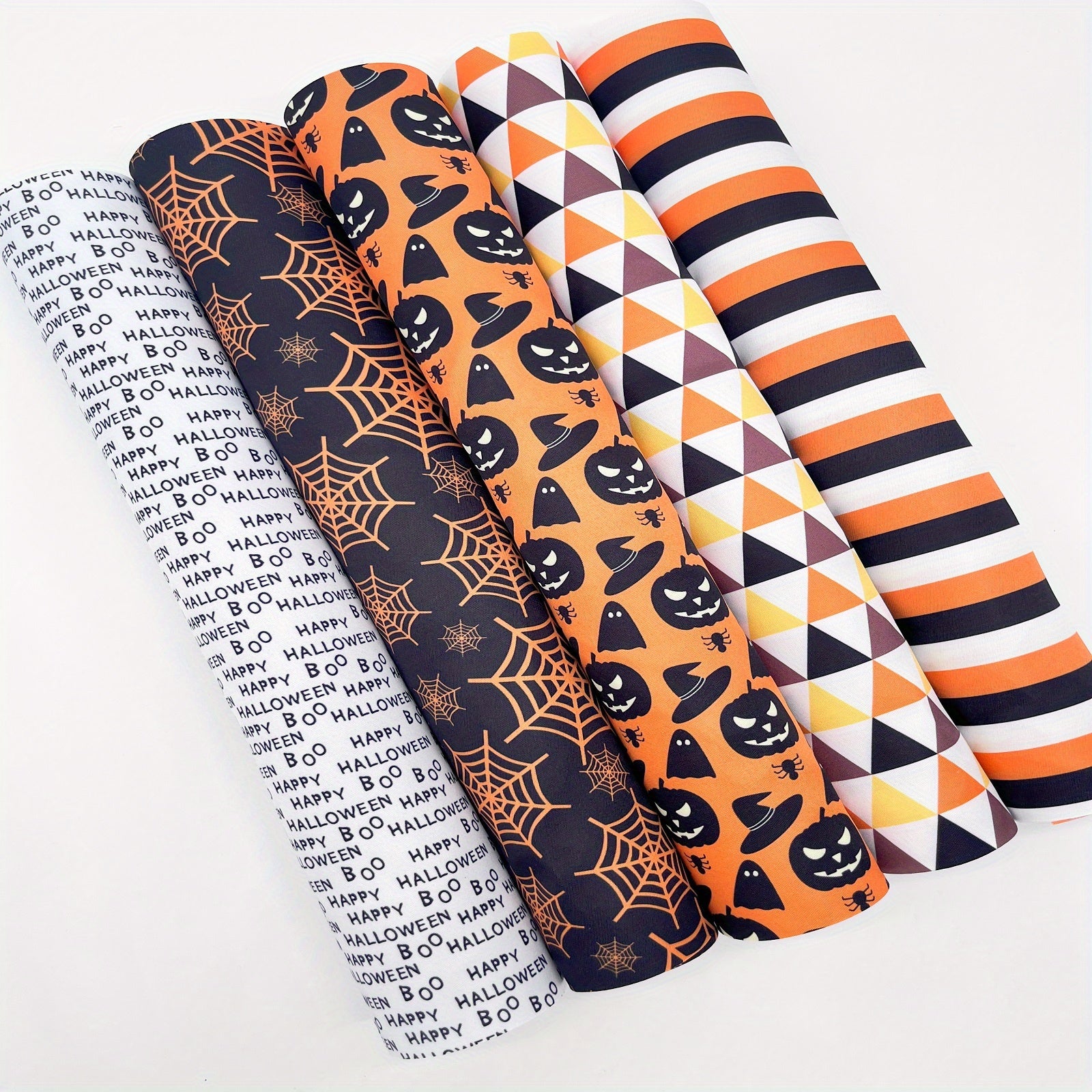 5pcs Large Halloween Fabric DIY Patchwork with Pumpkin Ghost & Spider Web Prints